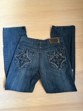 Y2K Dark Wash Embroidered Back Pocket Jeans